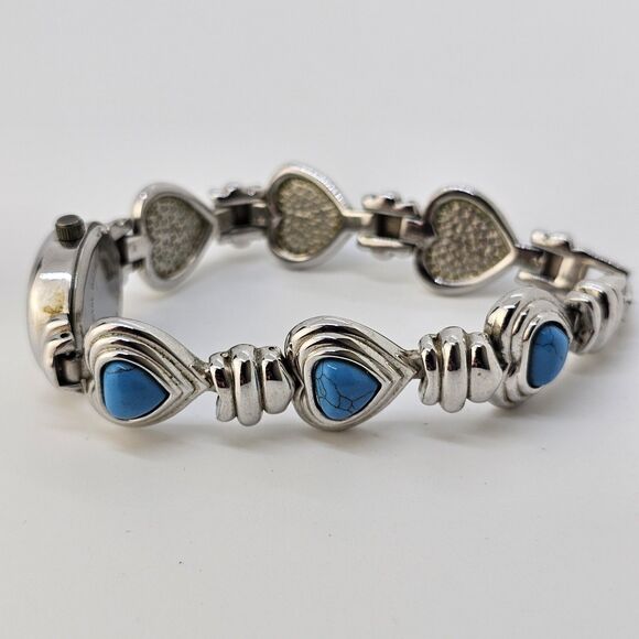 Park Lane 18MM Women's Watch Gray Tone Dial Turquoise Hearts Band 7" New Battery - Picture 9 of 16